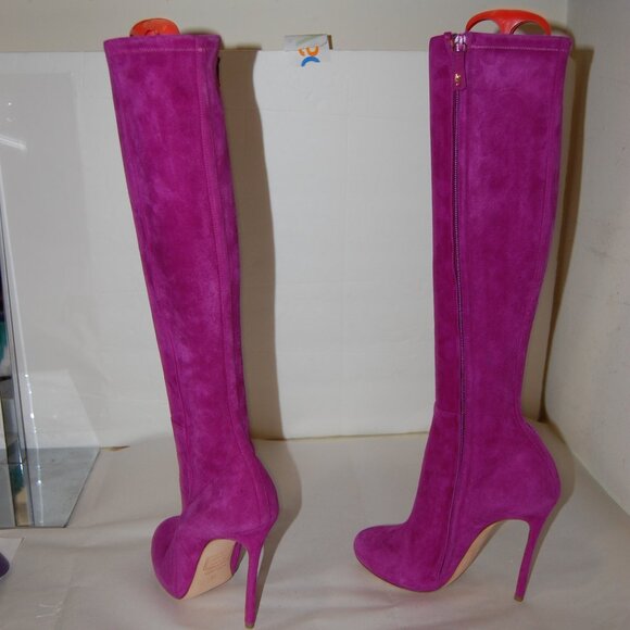 37/6.5❤️DSQUARED2 Stretch Suede Leather Over Knee High Heels Mid Calf Tall BOOTS - Picture 1 of 14